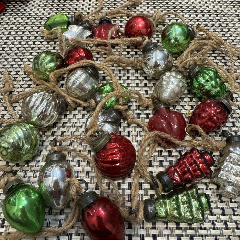 1Pottery Barn Mini Kugel Mercury Glass Asst Shapes/Colors 24 Ornaments 1.5-2"